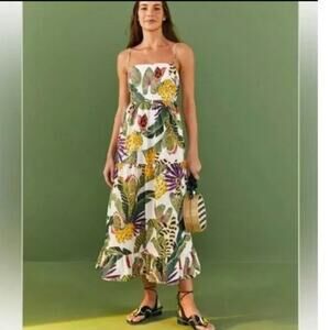 Farm Rio Anthropologie XL ~Striped Forest Maxi Dress Tropical Jungle